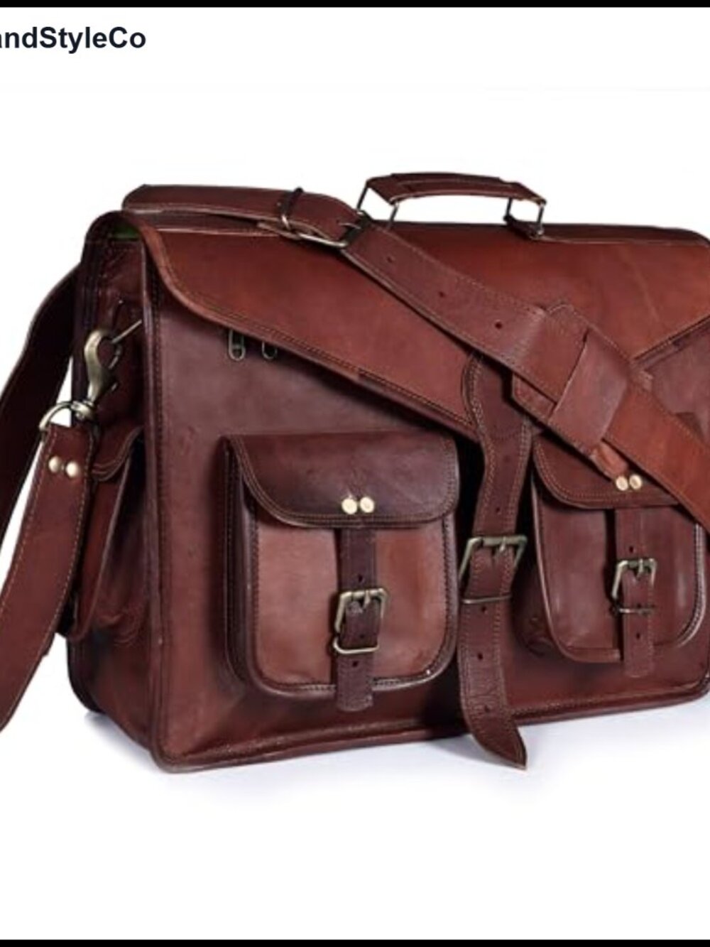 Water Resistant Vintage Canvas Leather Messenger Bag Fits 17.6 Inch Laptop